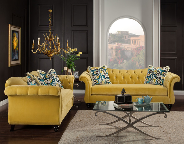 Furniture of America Sofas and Loveseat Royal Yellow Traditional 
