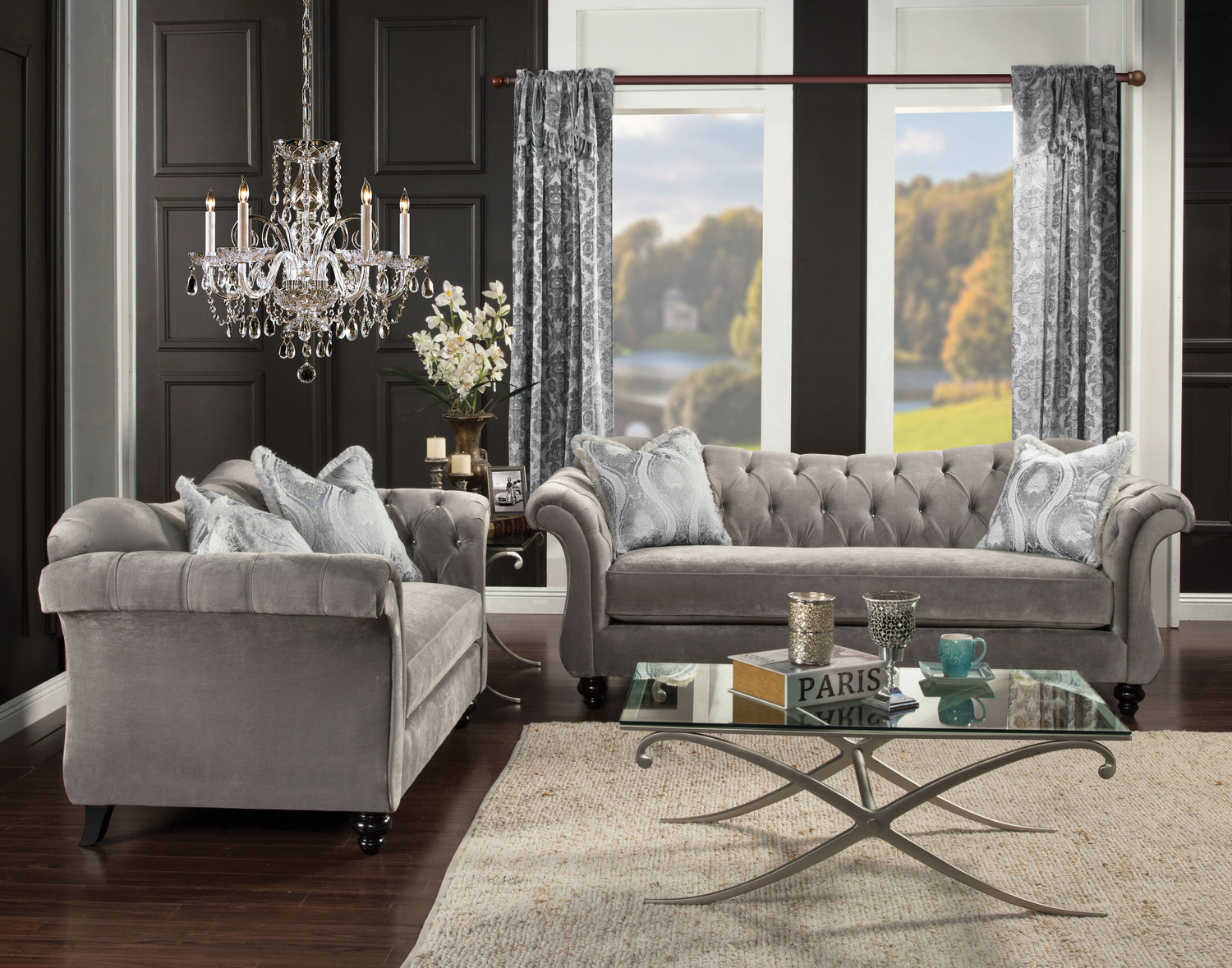Furniture of America Sofas and Loveseat Dolphin Gray Traditional 