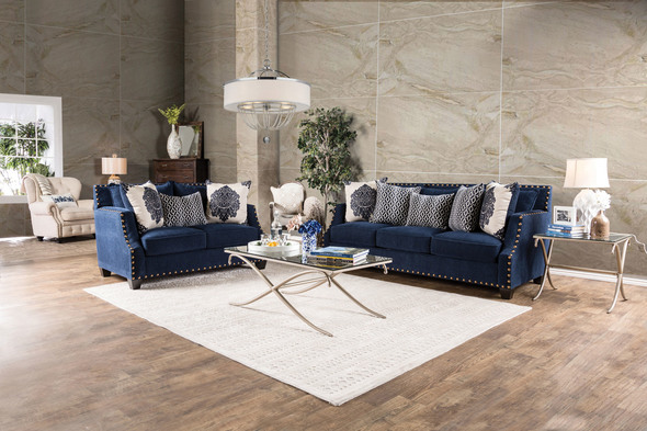 Furniture of America Sofas and Loveseat Navy Contemporary 