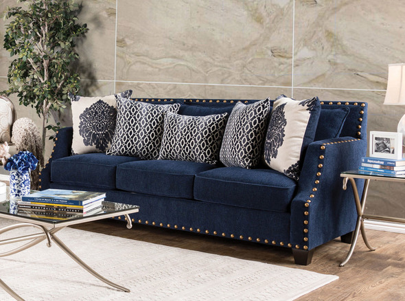 Furniture of America Sofas and Loveseat Navy Contemporary 