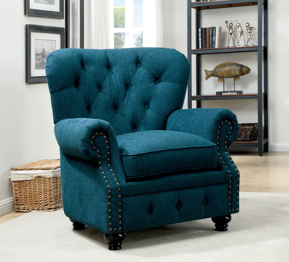 Furniture of America Chairs Dark Teal Fabric Traditional 
